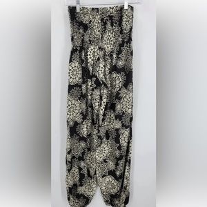 Lotus and Luna Pants Women’s S/M  Black Floral Harem Mandela Boho High Waist NWT